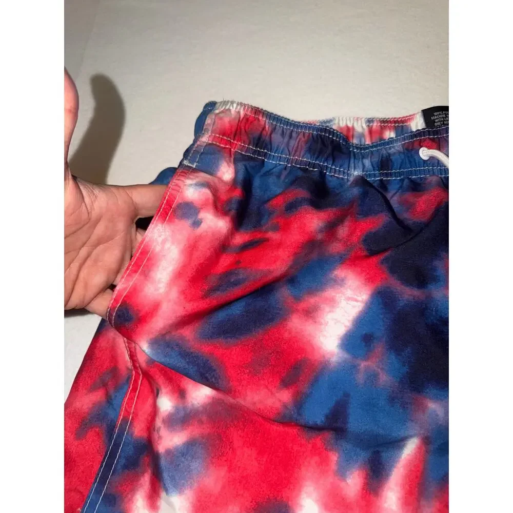 Walnut & 39th men’s tie dye red, white and blue patriotic swim trunks
